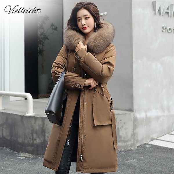 

vielleicht -30 degrees snow wear long parkas winter jacket women fur hooded clothing female fur lining thick winter coat women 211007, Black