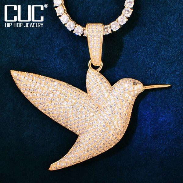 

chains pigeon pendant necklace chain for men women gold color cubic zircon animal hip hop rock rapper jewelry, Silver