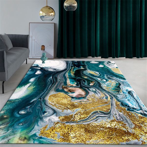 

green golden abstract marble carpet modern living room rectangle coffee table floor mat bedside rug luxury room decoration