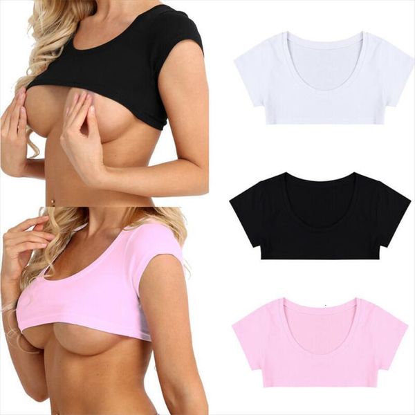 

short sleeve crop womens tank clubwear undershirt, White