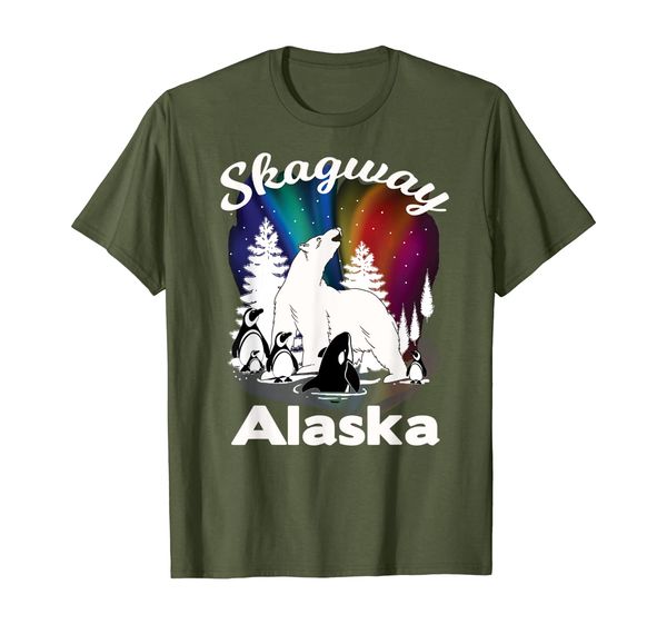 

skagway alaska aurora borealis bear orca souvenir tshirt, White;black