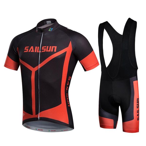 Conjuntos de corridas Sol Sun Homens Vermelho Bicicleta Jersey ou Ciclismo Bib Capas Pro MTB Roupas Preto Verão Macho Team Ropa Bicicleta Top Wear Quick Seco