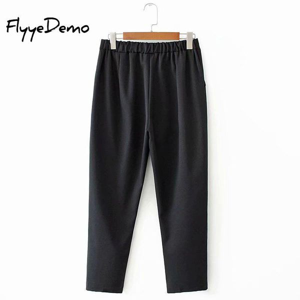 

women's pants & capris loose spring female office lady solid high waist trousers fashion straight suit for women plus size 5xl, Black;white