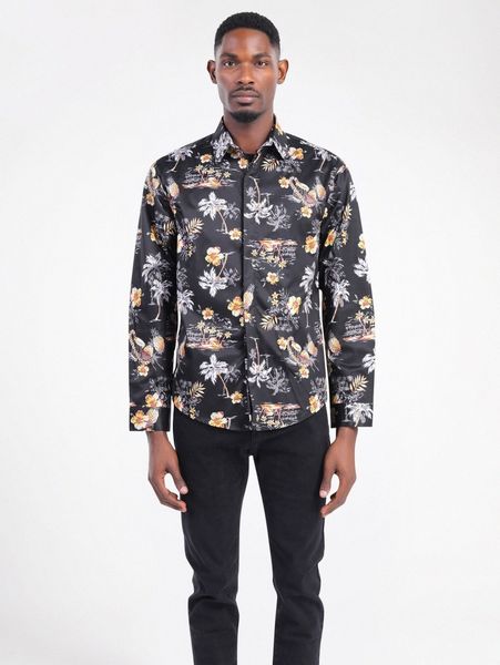 

cloudstyle men tropical & pineapple print shirt z5kf#, White;black