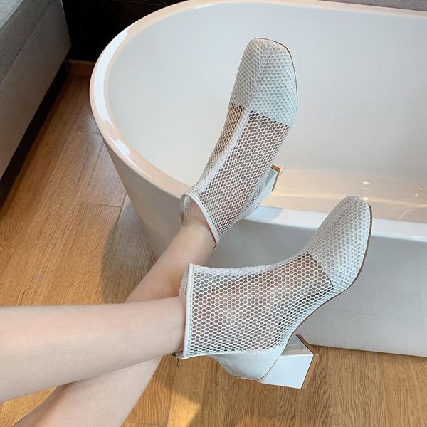 

boots all-match women's thick heel back summer 2021 zipper hollow tide, Black