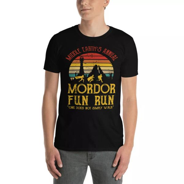 

vintage retro mordor fun run middle earths annual one does not simply walk shirt, White;black