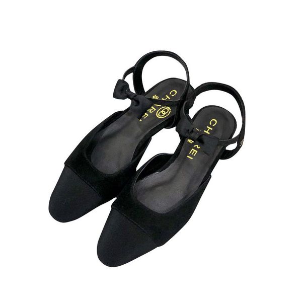 

french charei original slippers women's sandals chain rubber bottom non slip inner leather luxury counter box dust, Black