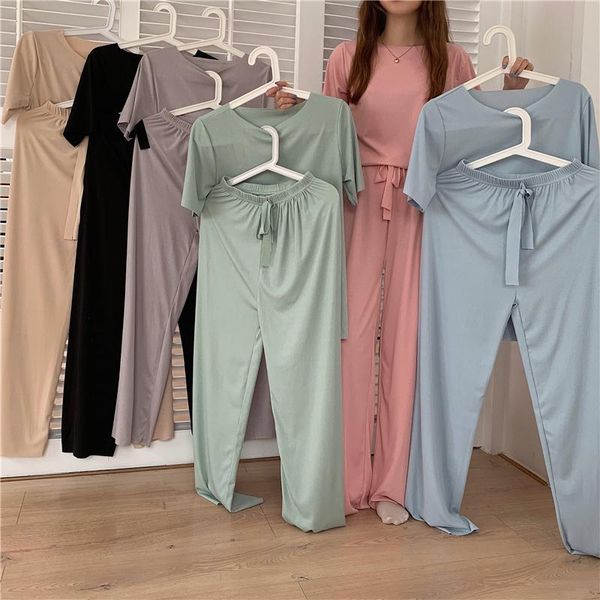 

piece sets womens pajamas hom sleepwear outfits summer t shirt women tshirt pants wide leg trousers two set women's, White