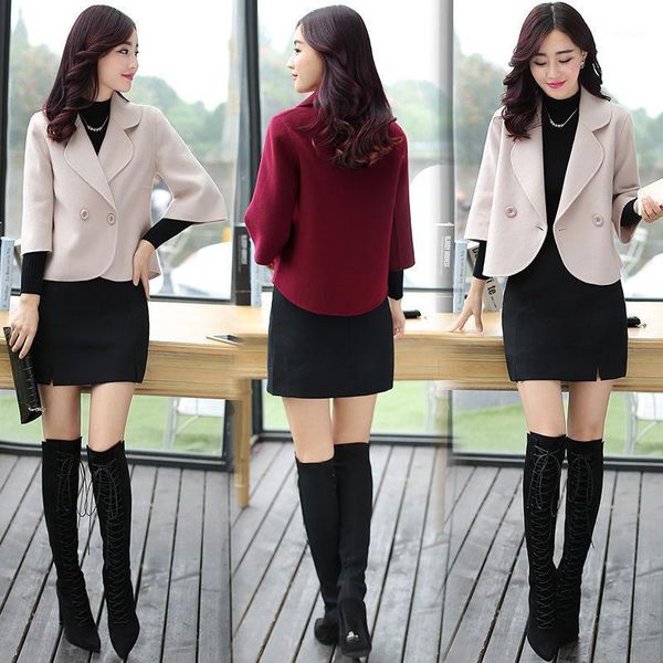 

long sleeve ladies woolen coat korean suit collar solid color short women cashmere loose temperament overcoat feminina l901 women's woo, Black