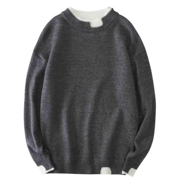 

men's sweaters 2021 autumn and winter casual streetwear sweater solid color knitted o-neck pullover men long sleeve, White;black