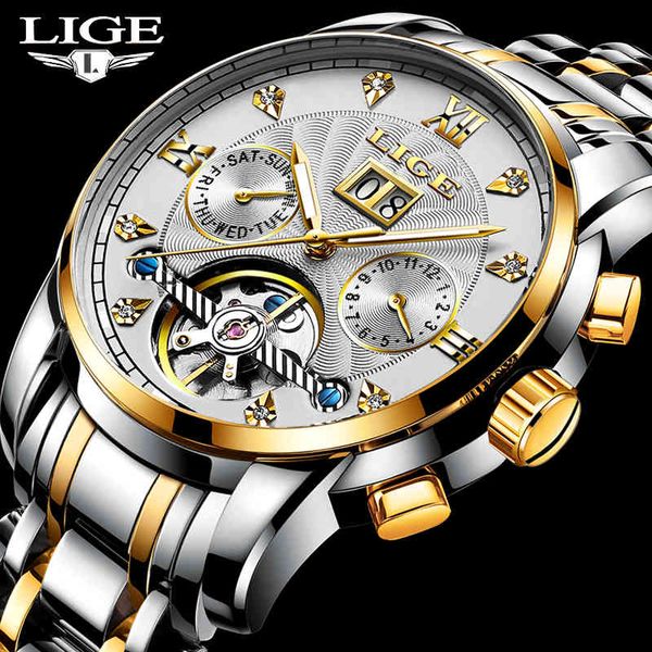 

2021 luik dropshipping men watches fire luxury automatic mechanics clock gold reloj mecanico de hombre, Slivery;brown
