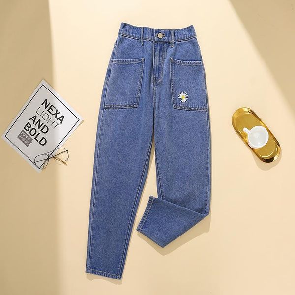 

women's jeans cocoepps autumn plus size high waist blue women casual harem denim pencil pant trousers 4xl 5xl large embroidery jean