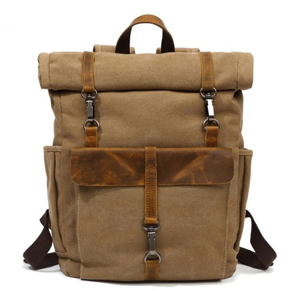 

backpack vintage canvas leather backpacks for men laprucksacks large mountaineering travel
