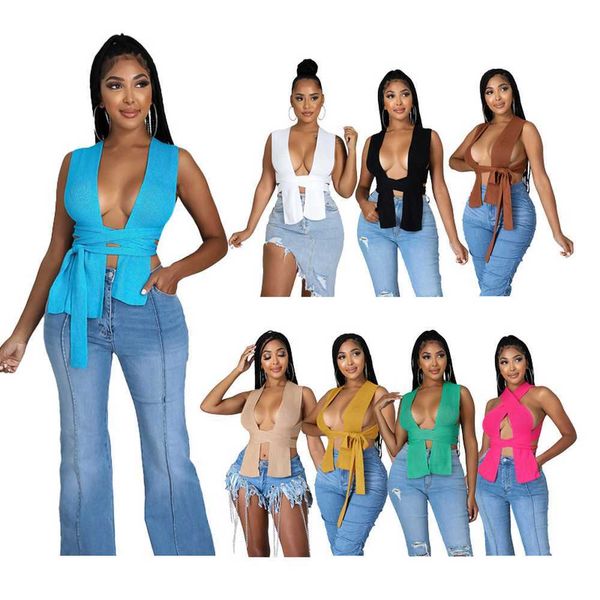 

2021 women's tanks simple sleeveless knitted crop sweater autumn summer fashion vest black casual white jumper female pullover s-5xl