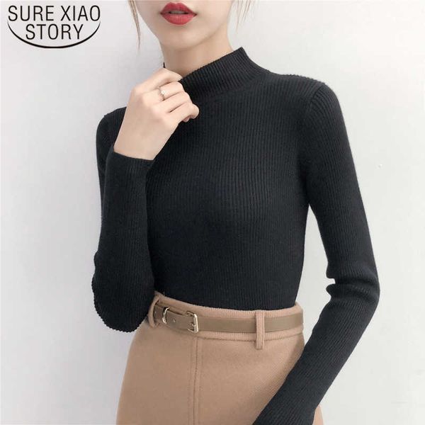 

autumn winter long sleeve sweater solid pullovers 0-neck slim knitting women sweaters office lady shirt fashion 6025 50 210527, White;black