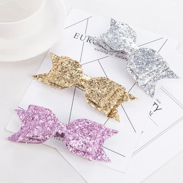 

hair clips & barrettes fashion bow clip women gilr flash sequins bowknot shape hairpin barrette crystal head accessories gift, Golden;silver