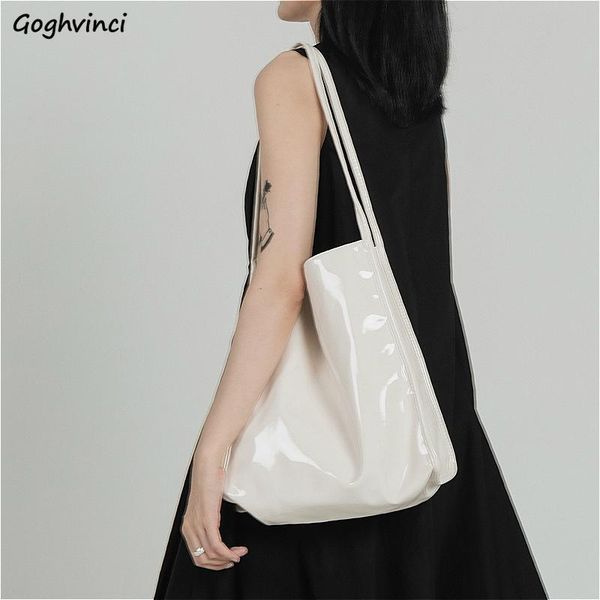 

shopping bags patent leather glossy chic fashion leisure ins korean large capacity ladies tote-bag ulzzang folding students