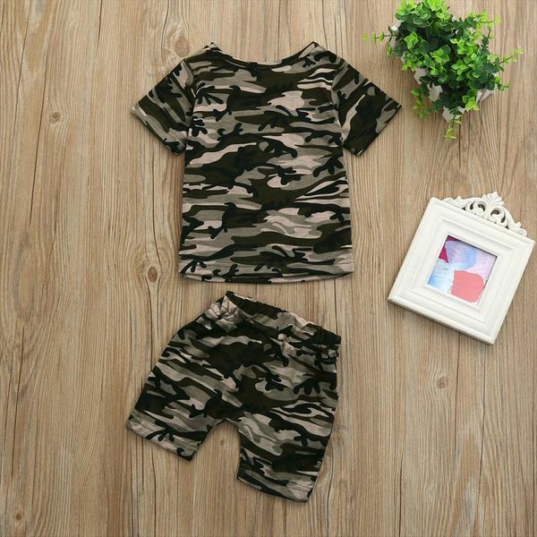 

clothes boys cartoon short toddler kids baby camouflage t shirt shorts outfits set, White