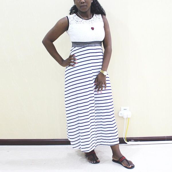 

long african dresses for women est design bazin lace striped hollow out patckwork sleeveless dashiki party dress ethnic clothing, Red