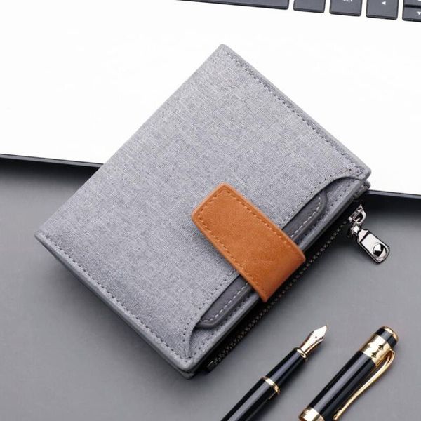 

men's canvas wallet money bag solid color business short zipper multi-card vintage card holder coin purse wallets, Red;black