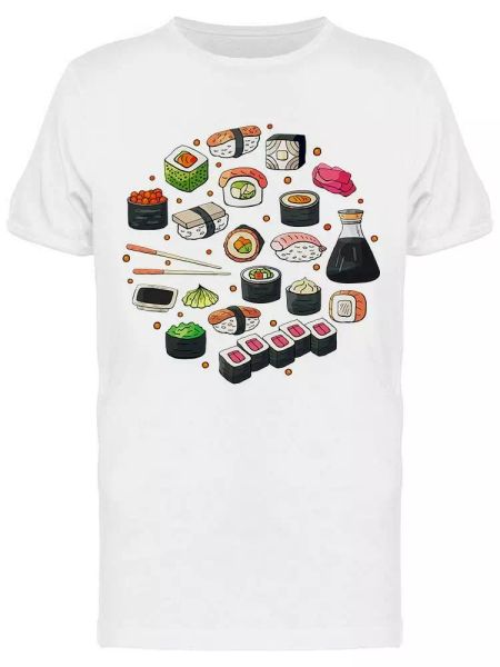 

set of japan sushi tee men's -image by shutterstock men's t-shirt, White;black