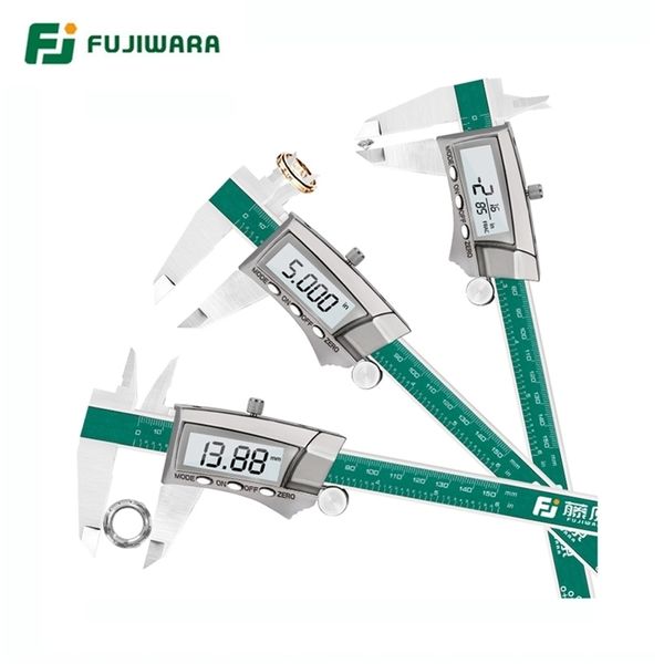 Fujiwara Digital Display Embalinização de Aço Inoxidável 0-150mm 1/64 Fracção Millimeter IP54 High-Precision 0.01mm 210922