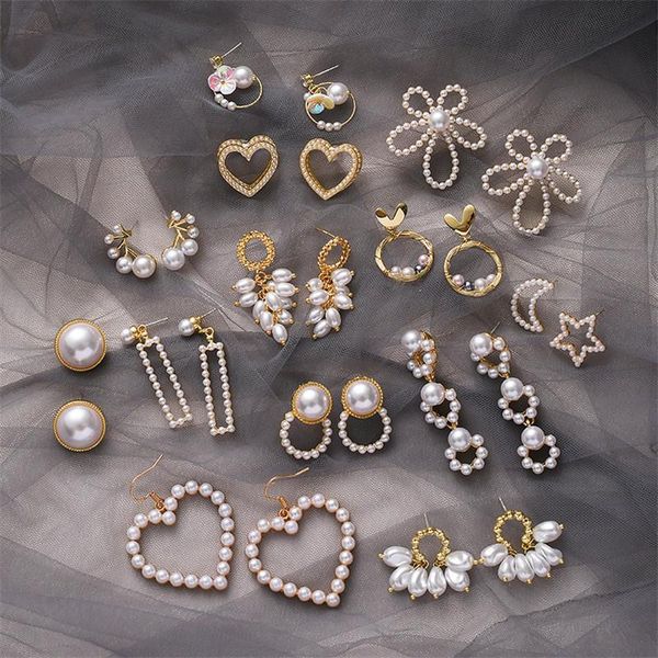 

dangle & chandelier multiple designs baroque irregular simulated pearl drop earrings for women geometric metal earring pendientes mujer moda, Silver