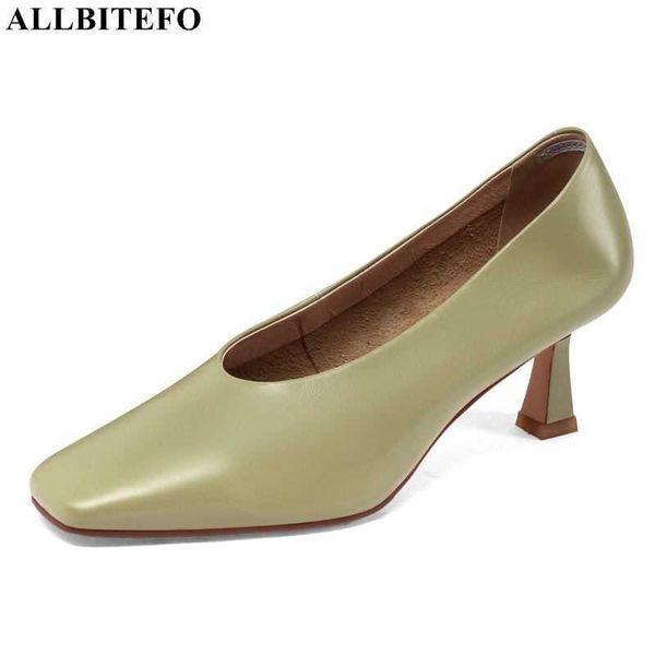 

allbitefo square toe genuine leather high heel shoes thin heels office ladies shoes women heels shoes alons hauts femme 210611, Black