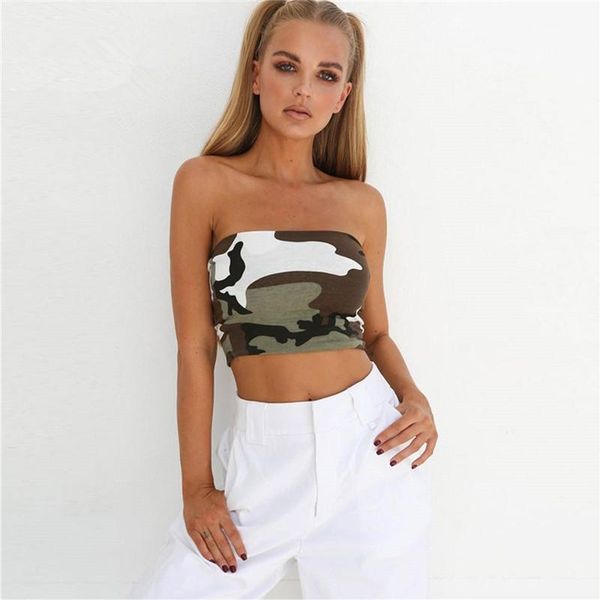 

women's tanks & camis fashion women casual strapless bustier crop bodycon bandeau camisole camouflage tank tube, White