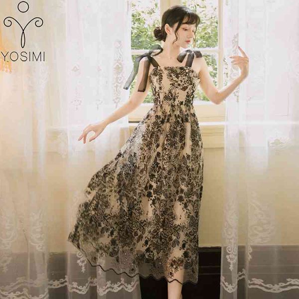 YOSIMI Damen Abendpartykleid Sommer Maxi Floral Schwarz Spitze ärmellos knöchellang trägerlos Leibchen lang Damen 210604