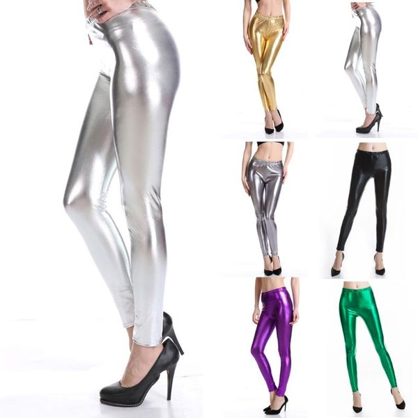 

women's leggings 2021 spring autumn women legging skinny pu leather pencil slim faux pants female thin high waist, Black