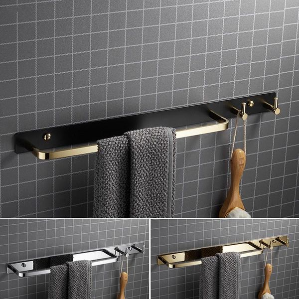 

bathroom hardware towel holders rack/bars soild brass wall mounted bath accessories with hooks nail punched black gold 50cm racks