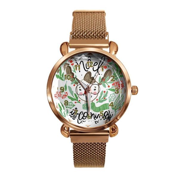 

wristwatches lintimes lady women watches merry christmas quartz watch plants snowman fashion alloy band analog female wristwatch, Slivery;brown