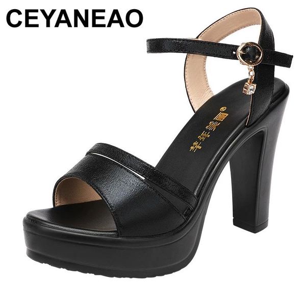

model shows high heel thick sandals for women block heels ladies dress shoes, Black