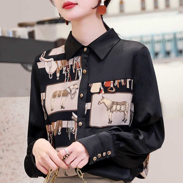 

blusas mujer de moda long sleeve print chiffon blouse turn down collar office ladies womens and blouses c391 210602, White