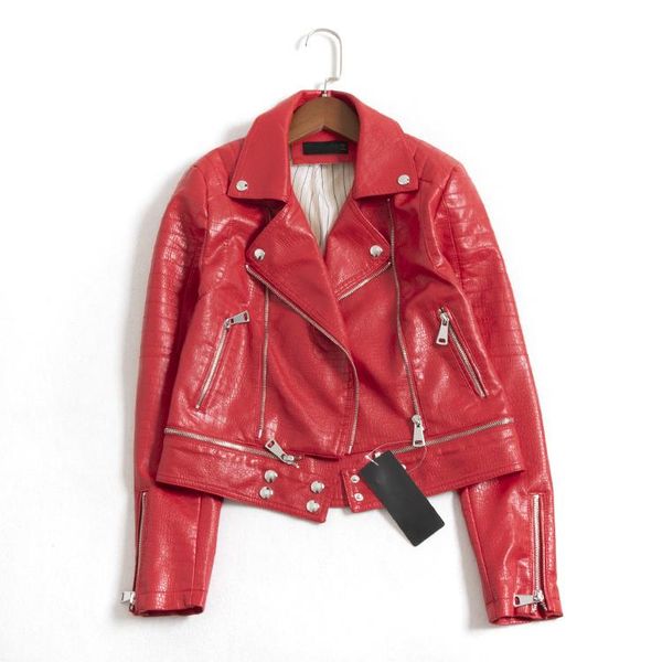 

fashion glossy shiny snakle pattern pu leather jacket locomotive was thin female punk motorcyle jackets f2135 women's & faux, Black