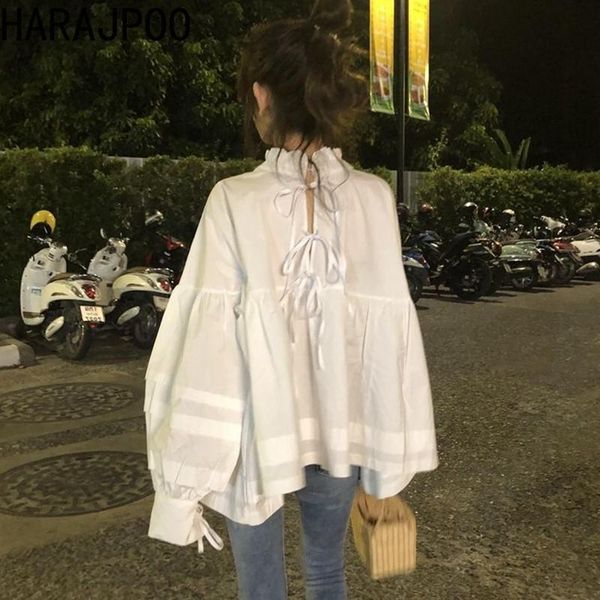 

women's blouses & shirts harajpoo women two wear lace up bow knot baby loose thin stand collar blouse long sleeve korean female fall, White