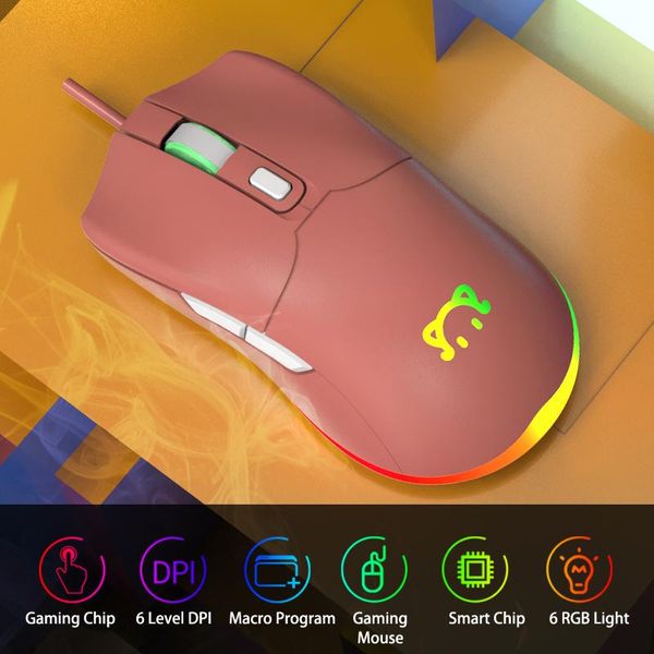 

mice pink gaming mechanical mouse wired computer gamer macro programming 500-6400dpi max for pc notebook