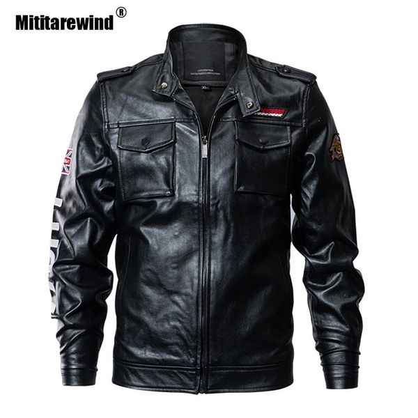 

men's fur & faux autumn leather jacket men fashion stand collar pu coat with many pockets plus size m-4xl motorcycle and, Black