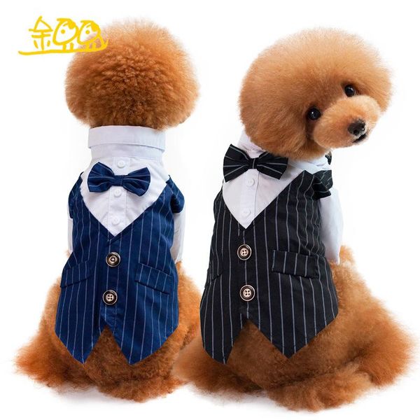 

dog apparel wedding decoration pet clothes shirt stripe style tuxedo suit with bow tie for dogs 2 colors