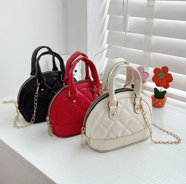 

girls diamond lattice quilted handbags kids metals chain single shoulder bag children messenger princess bags q3327, Black