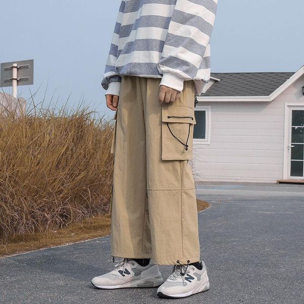 

men's pants autumn straight casual fashion solid color multi-pocket overalls men streetwear loose hip-hop cargo mens m-3xl, Black