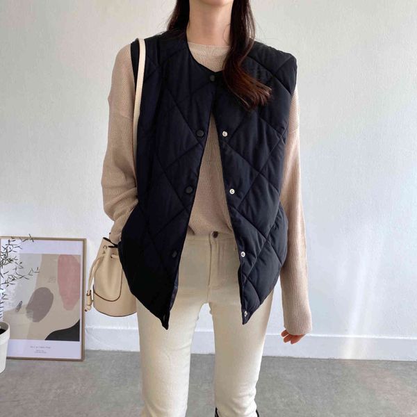 

women's vests hzirip winter argyle warm women sleeveless coats chic cotton padded stylish casual all match loose streetwear jackets ves, Black;white
