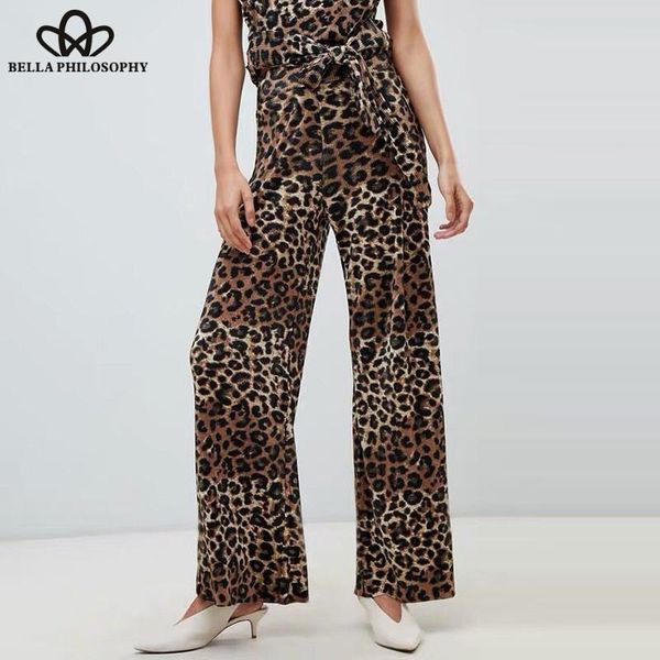 

women's pants & capris wonder spring elastic leopard long high waist vintage female animal print wide leg casual lady loose, Black;white