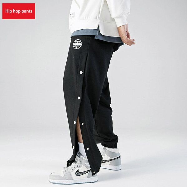 

spring sports and leisure men's trend loose vertical-breasted hip-hop pants, Black