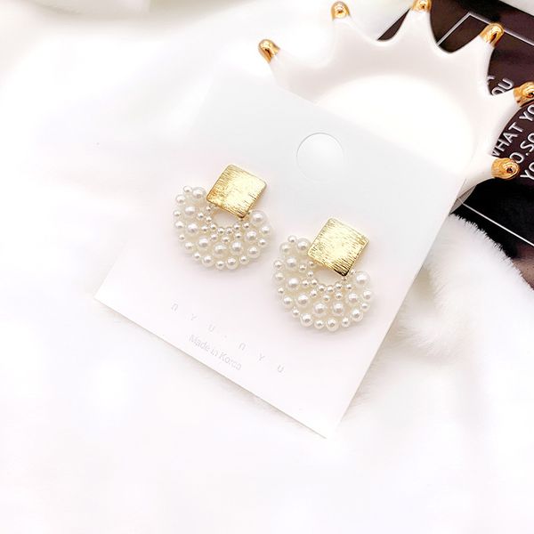 

east gate new wire drawing metal splicing fan pearl earrings, Silver