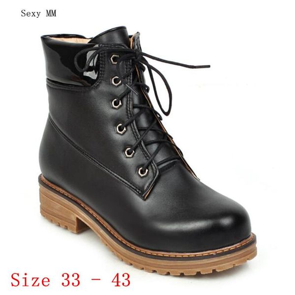 

boots spring autumn low med heels women ankle woman short heel shoes small plus size 33 - 43, Black