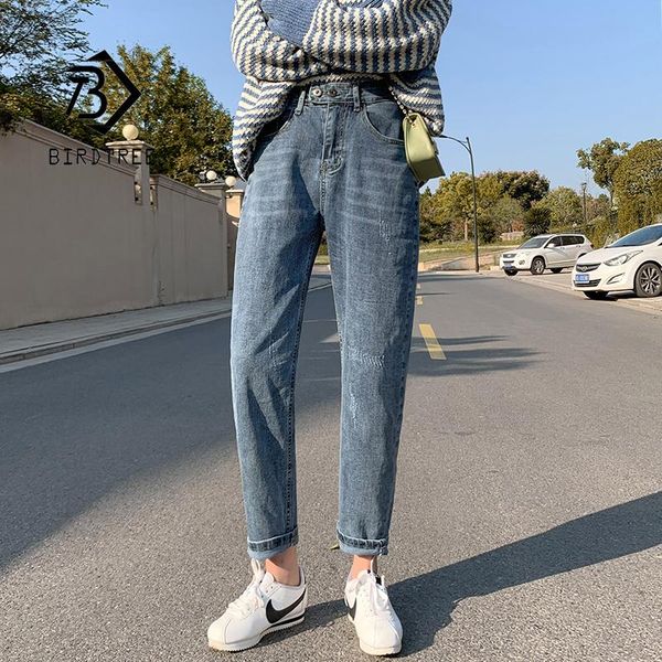 

women's jeans women's spring summer vintage plain long harem denim pants all-match high waist wide leg loose straight casual b18466, Blue