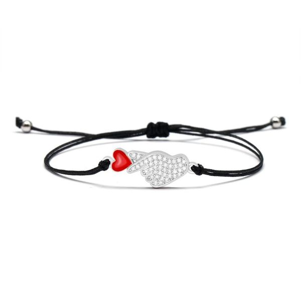 

charm bracelets pave setting cz finger love red heart gestures bracelet cute pendant braided rope chain bangle women jewelry couple gift, Golden;silver