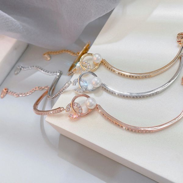 

xiaoxiangfeng double-c bracelet ins xiaozhong design friend hand ornament letter simple zircon gift, Black